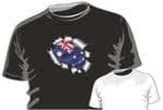 RIPPED TORN METAL Design With Australia Australian Flag Motif mens or ladyfit t-shirt