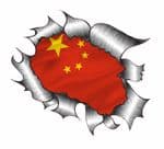 Ripped Torn Metal Design With China Chinese Flag Motif External Vinyl Car Sticker 105x130mm