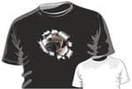 RIPPED TORN METAL Design With Cute Little PUG Dog Motif mens or ladyfit t-shirt