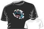 RIPPED TORN METAL Design With Funny Cute Blue Monster Motif mens or ladyfit t-shirt