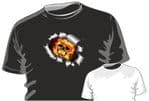 RIPPED TORN METAL Design With Gothic Horror Flaming Skull Motif mens or ladyfit t-shirt