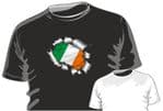 RIPPED TORN METAL Design With Ireland Irish IRL Flag Motif mens or ladyfit t-shirt