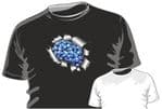 RIPPED TORN METAL Design With Pile Of Blue Skulls Gothic Grave Motif mens or ladyfit t-shirt