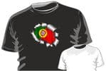 RIPPED TORN METAL Design With Portugal Portuguese Flag Motif mens or ladyfit t-shirt