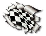 Ripped Torn Metal Design With Race Style Chequered Flag Motif External Vinyl Car Sticker 105x130mm