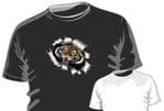 RIPPED TORN METAL Design With Roaring Bengal Tiger Motif mens or ladyfit t-shirt