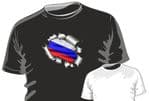 RIPPED TORN METAL Design With Russia Russian Flag Motif mens or ladyfit t-shirt