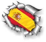 Ripped Torn Metal Design With Spain Spanish Flag Motif Vinyl Car Sticker 105x130mm