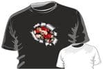 RIPPED TORN METAL Design With Tattoo Style Skull and Red Roses Motif mens or ladyfit t-shirt