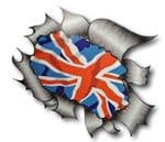 Ripped Torn Metal Design With Union Jack British Flag Motif External Vinyl Car Sticker 105x130mm