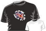 RIPPED TORN METAL Design With Union Jack British Flag Motif mens or ladyfit t-shirt