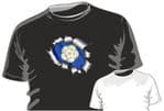 RIPPED TORN METAL Design With Yorkshire Rose County Flag Motif mens or ladyfit t-shirt