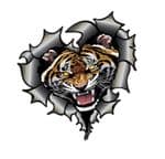 Ripped Torn Metal Heart Carbon Fibre with Angry Roaring Tiger Motif External Car Sticker 105x100mm