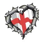 Ripped Torn Metal Heart Carbon Fibre with England English Flag Motif External Car Sticker 105x100mm
