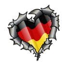 Ripped Torn Metal Heart Carbon Fibre with Germany German Flag Motif External Car Sticker 105x100mm
