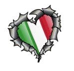 Ripped Torn Metal Heart Carbon Fibre with Italy Italian Flag Motif External Car Sticker 105x100mm