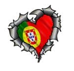 Ripped Torn Metal Heart Carbon Fibre with Portugal Portuguese Flag External Car Sticker 105x100mm
