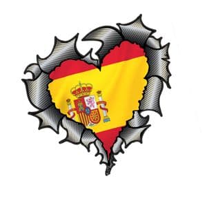 Ripped Torn Metal Heart Carbon Fibre with Spain Spanish Flag Motif External Car Sticker 105x100mm