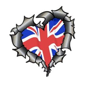 Ripped Torn Metal Heart Carbon Fibre with United Kingdom British Flag External Car Sticker 105x100mm