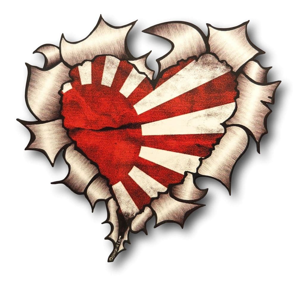 Ripped Torn Metal Heart With Jdm Rising Sun Japanese Flag Motif External Car Sticker 105x100mm Ripped Torn Metal Heart With Jdm Rising Sun Japanese Flag Motif External Car Sticker 105x100mm