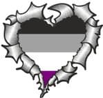 Ripped Torn Metal Heart with LGBT Asexual Pride Flag Motif External Car Sticker 105x100mm