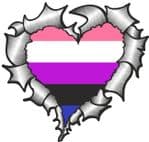 Ripped Torn Metal Heart with LGBT Genderfluid Pride  Flag Motif External Car Sticker 105x100mm