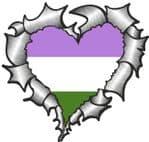 Ripped Torn Metal Heart with LGBT Genderqueer Pride Flag Motif External Car Sticker 105x100mm