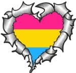 Ripped Torn Metal Heart with LGBT Pansexual Pride Flag Motif External Car Sticker 105x100mm