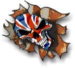 Ripped Torn Metal Rusty Design With UK British Flag Skull Motif External Vinyl Car Sticker 105x130mm