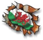 Ripped Torn Metal Rusty Design With Wales Welsh CYMRU Flag External Vinyl Car Sticker 105x130mm