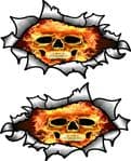 Small handed Oval Ripped Pair Metal Design With Flaming Skull Motif Vinyl Car Sticker 85x50mm Each