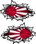 Small handed Oval Ripped Pair Metal Design With JDM Japan R/Sun Flag Vinyl Car Sticker 85x50mm Each