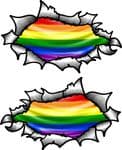 Small handed Oval Ripped Pair Metal Design With LGBT Gay Pride Flag Vinyl Car Sticker 85x50mm Each