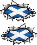 Small handed Oval Ripped Pair Metal Design With Scotland Scottish Flag Vinyl Car Sticker 85x50mm Ea.