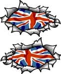 Small handed Oval Ripped Pair Metal Design With UK British Flag Vinyl Car Sticker 85x50mm Each