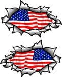 Small handed Oval Ripped Pair Metal Design With US American Flag Vinyl Car Sticker 85x50mm Each