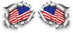 Small handed Pair Ripped Torn Metal Design With American Flag Motif Vinyl Car Sticker 78x70mm Each
