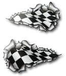 SMALL Long Pair Ripped Metal Design With Race Style Chequered Flag Motif Vinyl Car Sticker 73x41mm