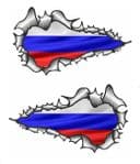 SMALL Long Pair Ripped Metal Design With Russia Russian Flag Motif Vinyl Car Sticker 73x41mm