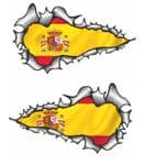 SMALL Long Pair Ripped Metal Design With Spain Spanish Flag Vinyl Car Sticker 73x41mm