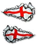 SMALL Long Pair Ripped Metal Design With St Georges Cross England Flag Vinyl Car Sticker 73x41mm