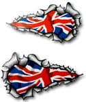 SMALL Long Pair Ripped Metal Design With Union Jack British Flag Vinyl Car Sticker 73x41mm