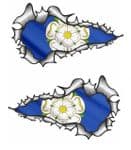 SMALL Long Pair Ripped Metal Design With Yorkshire Rose County Flag Vinyl Car Sticker 73x41mm