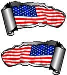 Small Pair Ripped Torn Metal Gash Design & American Stars & Stripes US Flag Car Sticker 93x50mm each