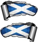 Small Pair Ripped Torn Metal Gash Design & Scottish Saltire St Andrews Flag Car Sticker 93x50mm each