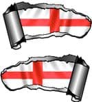 Small Pair Ripped Torn Metal Gash Design & St Georges Cross England Flag Car Sticker 93x50mm each