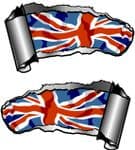 Small Pair Ripped Torn Metal Gash Design & Union Jack British Flag Vinyl Car Sticker 93x50mm each