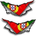 SMALL Pair Triangular Ripped Torn Metal & Portugal Portuguese Flag Vinyl Car Sticker 75x35mm Each