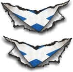 SMALL Pair Triangular Ripped Torn Metal & Scotland Scottish Flag Vinyl Car Sticker 75x35mm Each