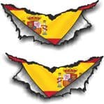 SMALL Pair Triangular Ripped Torn Metal & Spain Spanish Flag Vinyl Car Sticker 75x35mm Each